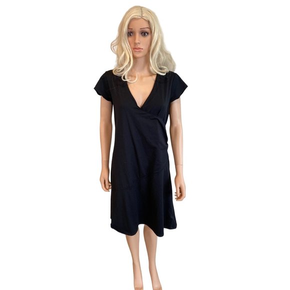 Alpine Design Black Faux Wrap Athleisure Studio Dress Women’s XL Cap Sleeves - Picture 9 of 12